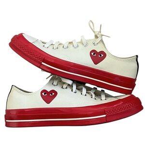 Comme des Garcons Play x Converse Red Sole Low Top Off White Sneakers US 8
